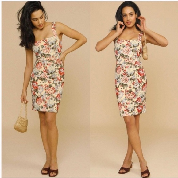 Rouje Floral Print Dress - Red and Cream - Picture 1 of 7